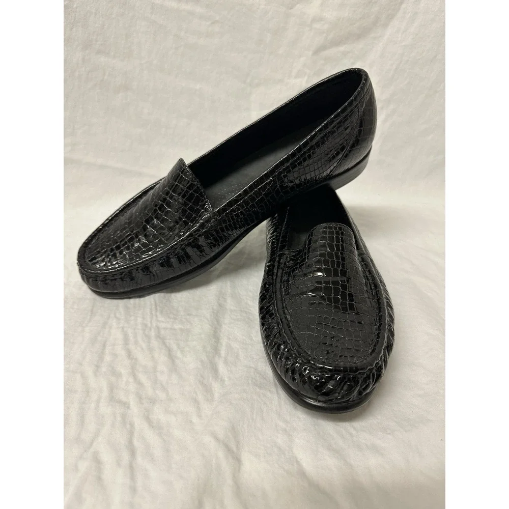 SAS Tripad Comfort Shoes Womens 10.5 Black Patent Leather Croc Embossed Loafers